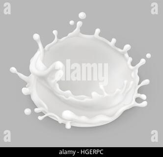 Milch Spritzen. Natürliche Milchprodukte. 3D Vector-Objekt Stock Vektor