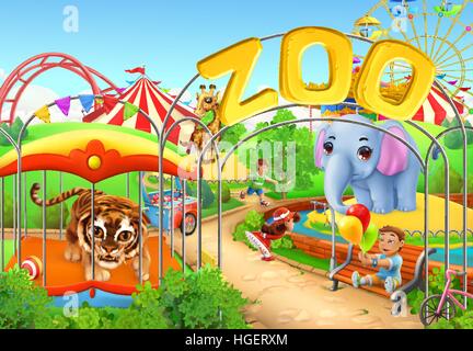 Zoo. Kinderspielplatz. Vergnügungspark. 3D Vektor-illustration Stock Vektor