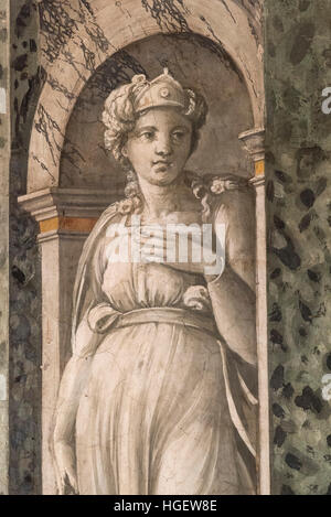 Rom. Italien. Villa Farnesina. La Sala Delle Prospettive (Halle der Perspektiven), Fresken von Baldassare Peruzzi, (Detail der Statue), 1519. Stockfoto