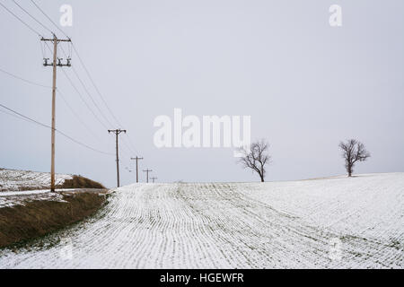 Snow covered farm field, near Spring Grove, Pennsylvania. Stockfoto