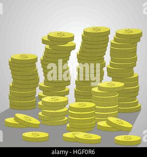 Stapel von Münzen eine Menge Dollar. Abbildung. auf grauem Hintergrund zu isolieren. verwendet für Websites, Dekor, Design, Druck, Telefon etc. Stock Vektor