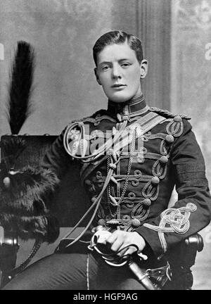 1895 im Alter von Winston Churchill 21 als eine subalterne in die 4. Husaren in Aldershot Stockfoto