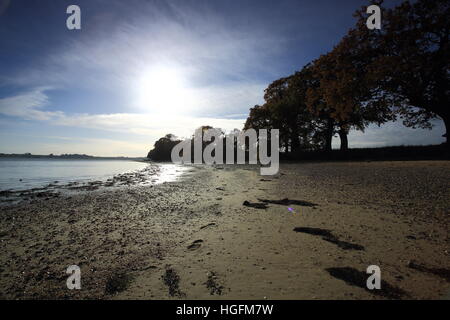 Eine Strand-Szene an der Mündung der Stour in Suffolk an einem sonnigen Tag. Stockfoto