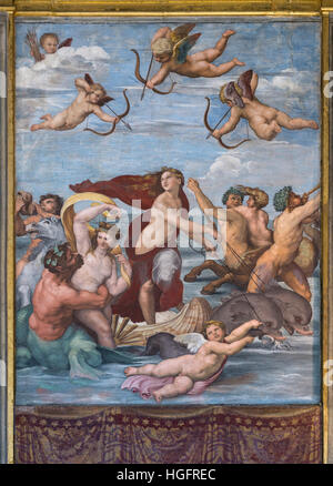 Rom. Italien. Villa Farnesina. Triumph der Galatea, 1512, Fresko von Raffael in der Loggia di Galatea. Stockfoto