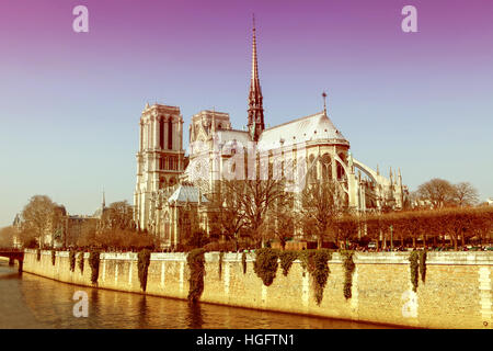 Kathedrale Notre-Dame in der Mitte von Paris, an einem sonnigen Tag Stockfoto