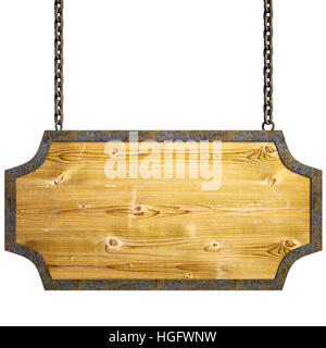 Holzschild auf die Ketten. mit Beschneidungspfad. Stockfoto
