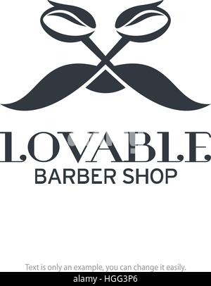 Barber Shop-Logo-Design. Schere und Schnurrbart geformt Vektor Icon. Stock Vektor