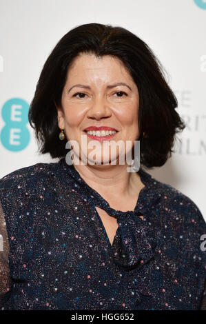 Pippa Harris, Vorsitzende des der BAFTA Film, Teilnahme an der EE British Academy Awards Nominierungen Ankündigung an BAFTA, London. Stockfoto