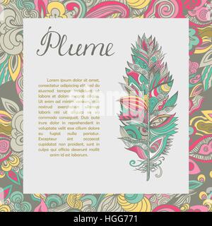 Vektor-Postkarte mit Plume und Text Probe. Stock Vektor
