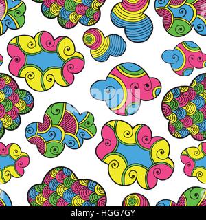 Niedlichen Hand gezeichneter Musterdesign mit Wolken, Tropfen und Herzen. Vektor-illustration Stock Vektor