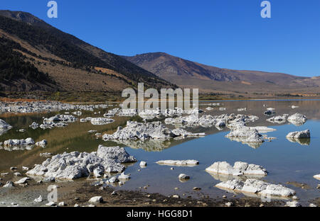 Am Mono Lake in Kalifornien östliche Sierra felsige Strukturen "Tuffstein" Form genannt, wenn Mineralien aus dem alkalischen Wasser auszufällen. Stockfoto