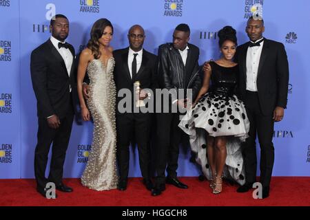 Hollywood, Kalifornien, USA. 9. Januar 2017. I15874CHW.74th Annual Golden Awards - Presseraum. Das Beverly Hilton Hotel, Beverly Hills, CA.01/08/2017.TREVANTE Rhodos, NAOMIE HARRIS, BARRY JENKINS, ASHTON SANDERS, JANELLE MONAE und MAHERSHALA ALI. © Clinton H.Wallace/Photomundo International / Fotos Inc © Clinton Wallace/Globe Fotos/ZUMA Draht/Alamy Live News Stockfoto