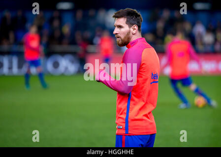 VILLARREAL, Spanien - JAN 8: Leo Messi spielt bei der La Liga-Match zwischen Villarreal CF und FC Barcelona im Stadion El Madrigal am 8. Januar 2017 in Villarreal, Spanien. © Christian Bertrand/Alamy Live-Nachrichten Stockfoto