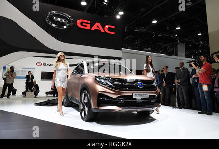 Detroit, USA. 9. Januar 2017. Chinas Guangzhou Automobile Group Motor (Motor GAC) debütiert der EnSpirit Konzept-Fahrzeug während der 2017 North American International Auto Show (NAIAS) in Detroit, USA. © Yin Bogu/Xinhua/Alamy Live-Nachrichten Stockfoto