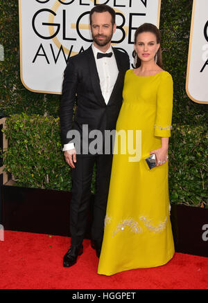 Benjamin Millepied, Natalie Portman 535 74. Annual Golden Globe Awards im Beverly Hilton in Los Angeles angekommen. 8. Januar 2017 Stockfoto