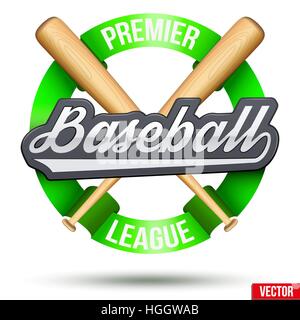 Baseball-Kreis-Label. Band und Tag mit hölzernen Fledermäuse. Sport-Symbol und Maskottchen. Vector Illustration isoliert auf weißem Hintergrund. Stock Vektor