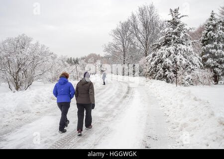 Montreal, CA - 4. Januar 2017: verschneite Winterlandschaft in Montreal, Quebec (Botanischer Garten) Stockfoto