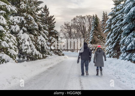 Montreal, CA - 5. Januar 2017: verschneite Winterlandschaft in Montreal, Quebec (Botanischer Garten) Stockfoto