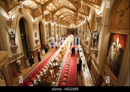 Staatsbankett für seine Hoheit The Amir des Staates Kuwait von HM The Queen in Windsor Castle. Stockfoto