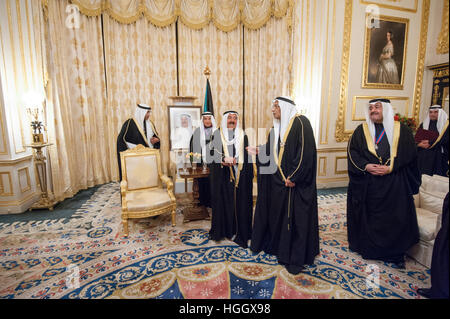 Staatsbankett für seine Hoheit The Amir des Staates Kuwait von HM The Queen in Windsor Castle. Stockfoto