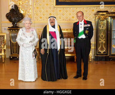 Staatsbankett für seine Hoheit The Amir des Staates Kuwait von HM The Queen in Windsor Castle. Stockfoto