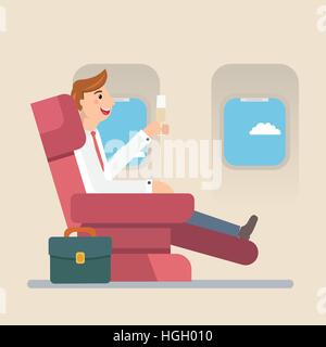 Geschäftsmann, sitzen in einem Flugzeug in der Businessclass Stock Vektor