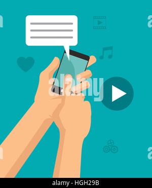 Hände berühren Smartphone Chat Video abspielen Stock Vektor