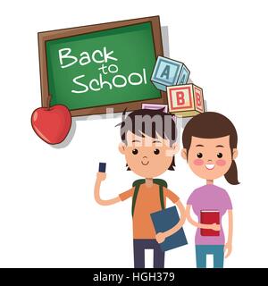 zurück zu Schule Jungen und Mädchen Board Apple Alphabet cube Stock Vektor