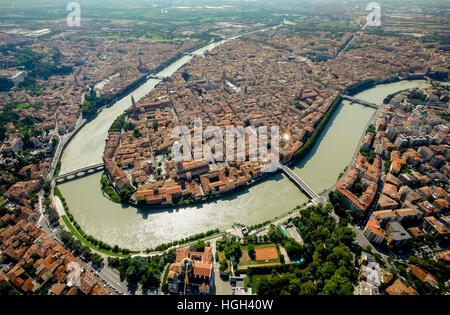 City View, Etsch, Flussschleife, Provinz Verona, Veneto, Italien Stockfoto