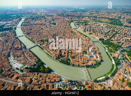 City View, Etsch, Flussschleife, Provinz Verona, Veneto, Italien Stockfoto