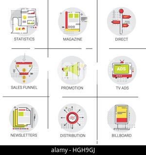 Marketing-Vertrieb-Icon Set Promotion Werbung Sammlung Stock Vektor