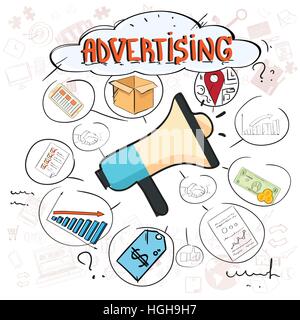 Digitales Marketing Promotion Doodle Hand Draw Sketch Hintergrund Werbung Stock Vektor