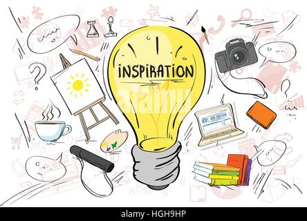 Inspiration Glühbirne Idee Kreativkonzept Doodle Skizze Hand Draw Hintergrund Business Brainstorming Infografik Stock Vektor