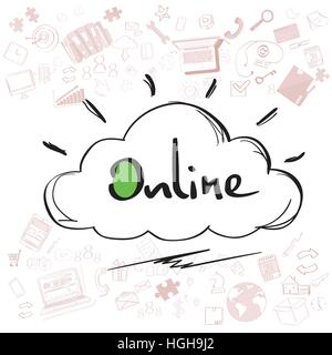 Cloud-Computing Technologie Gerät eingestellten Internet Daten Informationen Doodle Hand Draw Sketch Speicherkonzept Stock Vektor