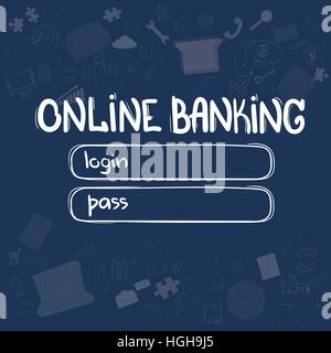 Online-Banking Interface Konzept Doodle Hand Draw Sketch Anwendungshintergrund Stock Vektor