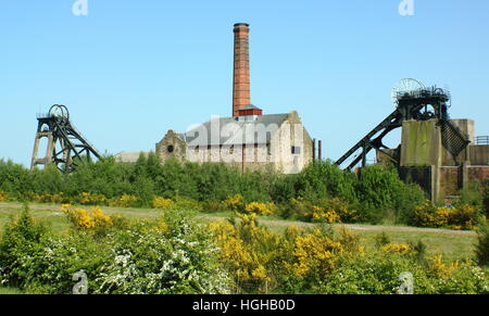 Pleasley Grube; eine ehemalige Zeche an der Grenze von Derbyshire-Nottinghamshire, UK, jetzt ein Heritage Center in einem Naturschutzgebiet Stockfoto