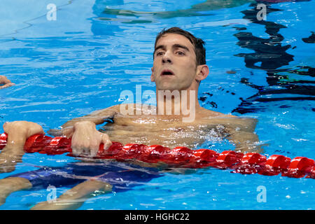 Rio De Janeiro, Brasilien. 11. August 2016. Michael Phelps (USA) Sieger im Wettbewerb der Herren 200m Lagen Finale im 2016 Olympischen Sommer Ga Stockfoto