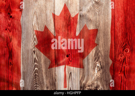 Nationalflagge von Kanada auf hölzernen Hintergrund Stockfoto