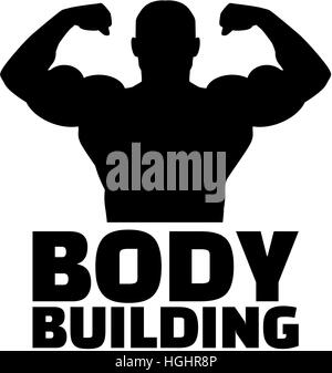 Bodybuilder Silhouette mit Wort bodybuilding Stockfoto