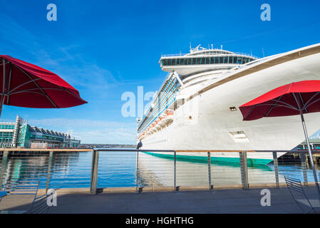 Kreuzfahrtschiff vor Anker im Hafen von San Diego, Kalifornien, USA. Stockfoto