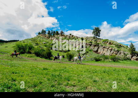 USA, Wyoming, Wolf, Eaton Ranch, drei Reiter Stockfoto