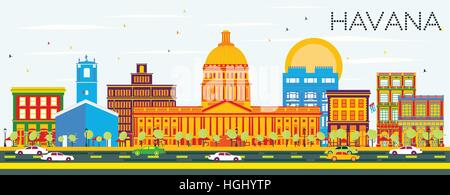 Havanna Skyline mit Farbe Gebäuden und blauer Himmel. Vektor-Illustration. Geschäftsreisen und Tourismus-Konzept mit historischer Architektur. Stock Vektor