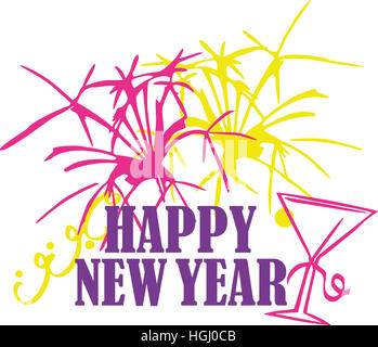 Silvester mit Schrift frohes neues Jahr Stockfoto