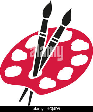 Künstler-Palette mit zwei Bürsten Stockfoto