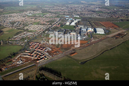 Luftaufnahme des alten Flugplatzes auf Hucknall Flugplatz, entwickelt für den Wohnungsbau, Nottinghamshire, UK Stockfoto