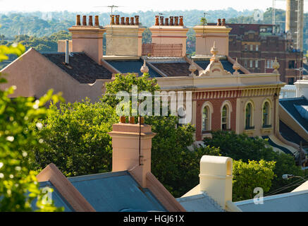 Viktorianischer Regency Stil1880 Terrassenhäuser bekannt als Milton Terrace in Millers Point, The Rocks in Sydney Australien Stockfoto