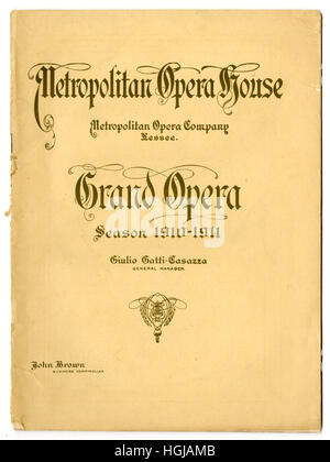 Antike Theaterprogramm aus der Metropolitan Opera House, Woche des 23. Januar 1911, in New York City. Stockfoto