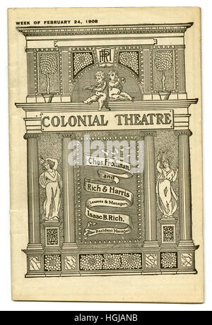 Antike Theater-Programm von Colonial Theatre, Woche des 24. Februar 1908, in Boston, Massachusetts. Stockfoto