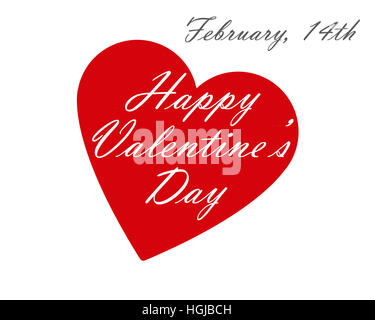 Happy Valentinstag, 14. Februar. Rotes Herz, Motivation, Poster, Zitat, Abbildung Stockfoto