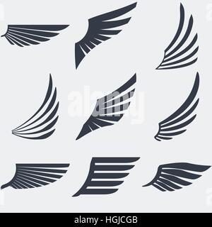 Satz von Retro-eingefärbten modernen Flügel Symbole und Embleme für Logos, Wappen der Zeichen, Grafik oder anderen Druckmaterialien. Stock Vektor